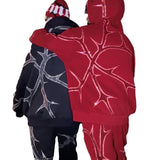 DERMEARNE Hip Hop Rhinestone Print Hoodies Pants Suit Men Women Streetwear Fashion Y2k Zipper Hoodie Jacket Gothic Autumn Loose Sweatshirt