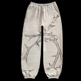 DERMEARNE Hip Hop Rhinestone Print Hoodies Pants Suit Men Women Streetwear Fashion Y2k Zipper Hoodie Jacket Gothic Autumn Loose Sweatshirt