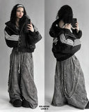 DERMEARNE Hip hop trend Harajuku striped loose zipper coat Warm cotton-padded jacket New Street fashion personality men winter jacket