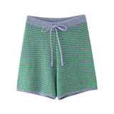 DERMEARNE Holiday Retro Shorts Suit Summer New Women V Neck Knitted Tops Casual Lace Up Shorts Korean Fashion 2 Piece Sets Womens Outfits