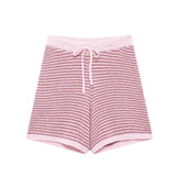 DERMEARNE Holiday Retro Shorts Suit Summer New Women V Neck Knitted Tops Casual Lace Up Shorts Korean Fashion 2 Piece Sets Womens Outfits