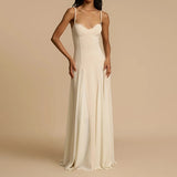 DERMEARNE Holiday Spaghetti Strap Patchwork Maxi Dress, Women Summer Sleeveless Solid Party Dress, New Backless Chic Fashion Ladies Dress