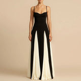 DERMEARNE Holiday Spaghetti Strap Patchwork Maxi Dress, Women Summer Sleeveless Solid Party Dress, New Backless Chic Fashion Ladies Dress