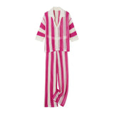 DERMEARNE Hollow Knit Clothes Stylish Women's Knitted Shirt Pants Set with Hollow Out V Neck Single-breasted Blouse High Waist for Summer