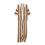 DERMEARNE Hollow Knit Clothes Stylish Women's Knitted Shirt Pants Set with Hollow Out V Neck Single-breasted Blouse High Waist for Summer