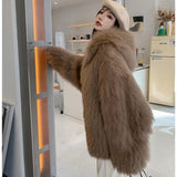 DERMEARNE Hooded Fur Coat for Women, Plush Jacket, Winter Jacket, New, 2025