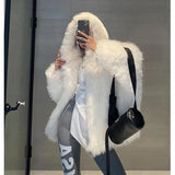 DERMEARNE Hooded Fur Coat for Women, Plush Jacket, Winter Jacket, New, 2025