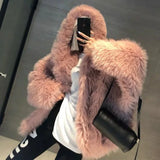 DERMEARNE Hooded Fur Coat for Women, Plush Jacket, Winter Jacket, New, 2025