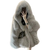 DERMEARNE Hooded Fur Coat for Women, Plush Jacket, Winter Jacket, New, 2025