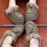 DERMEARNE House Slippers Platform Butterfly-Knot Shoes Woman 2025 Winter Footwear Fur Flip Flops Cover Toe Pantofle Soft Plush New Slides