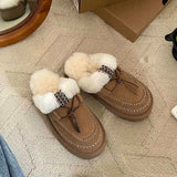 DERMEARNE House Slippers Platform Butterfly-Knot Shoes Woman 2025 Winter Footwear Fur Flip Flops Cover Toe Pantofle Soft Plush New Slides