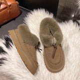 DERMEARNE House Slippers Platform Butterfly-Knot Shoes Woman 2025 Winter Footwear Fur Flip Flops Cover Toe Pantofle Soft Plush New Slides