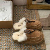 DERMEARNE House Slippers Platform Butterfly-Knot Shoes Woman 2025 Winter Footwear Fur Flip Flops Cover Toe Pantofle Soft Plush New Slides