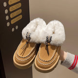DERMEARNE House Slippers Platform Butterfly-Knot Shoes Woman 2025 Winter Footwear Fur Flip Flops Cover Toe Pantofle Soft Plush New Slides