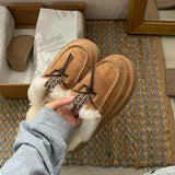 DERMEARNE House Slippers Platform Butterfly-Knot Shoes Woman 2025 Winter Footwear Fur Flip Flops Cover Toe Pantofle Soft Plush New Slides
