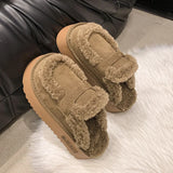 DERMEARNE House Slippers Platform Butterfly-Knot Shoes Woman 2025 Winter Footwear Fur Flip Flops Cover Toe Pantofle Soft Plush New Slides