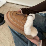 DERMEARNE House Slippers Platform Butterfly-Knot Shoes Woman 2025 Winter Footwear Fur Flip Flops Cover Toe Pantofle Soft Plush New Slides