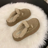 DERMEARNE House Slippers Platform Butterfly-Knot Shoes Woman 2025 Winter Footwear Fur Flip Flops Cover Toe Pantofle Soft Plush New Slides