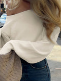 DERMEARNE  Casual Solid Off-Shoulder Sweater Loose Slash Neck Long Sleeve Knitted Pullovers Women 2025 Autumn Winter Fashion Lady