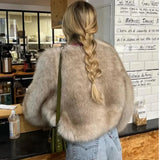 DERMEARNE Iconic Street Fashion Week Luxury Brand Gardient Cropped Faux Fur Coat Women Winter 2025 Hot Cool Girls Fluffy Short Fur Jacket