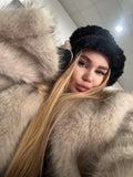 DERMEARNE Iconic Street Fashion Week Luxury Brand Gardient Cropped Faux Fur Coat Women Winter 2025 Hot Cool Girls Fluffy Short Fur Jacket