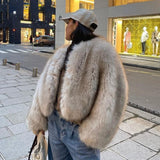 DERMEARNE Iconic Street Fashion Week Luxury Brand Gardient Cropped Faux Fur Coat Women Winter 2025 Hot Cool Girls Fluffy Short Fur Jacket