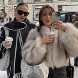DERMEARNE Iconic Street Fashion Week Luxury Brand Gardient Cropped Faux Fur Coat Women Winter 2025 Hot Cool Girls Fluffy Short Fur Jacket