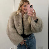 DERMEARNE Iconic Street Fashion Week Luxury Brand Gardient Cropped Faux Fur Coat Women Winter 2025 Hot Cool Girls Fluffy Short Fur Jacket