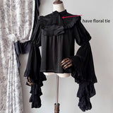 DERMEARNE Japanese Blusas Mujer De Moda Lolita Blouse Women Ruffle Sleeve Harajuku Tops Sweet Gothic Y2k Aesthetic Vintage Cosplay Shirts