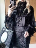 DERMEARNE Japanese Kawaii Girl Sweet Cute Lolita Lantern Sleeve Shirt Summer Y2k Aesthetic Lace Patchwork Blouse Top Women JK Loose Blusas