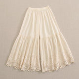 DERMEARNE Japanese Sweet Mori Girl Embroidery Cotton Wide Leg Pants Women Elastic Waist Solid Color Casual Loose Underwear Trousers