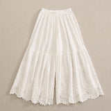 DERMEARNE Japanese Sweet Mori Girl Embroidery Cotton Wide Leg Pants Women Elastic Waist Solid Color Casual Loose Underwear Trousers