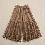 DERMEARNE Japanese Sweet Mori Girl Embroidery Cotton Wide Leg Pants Women Elastic Waist Solid Color Casual Loose Underwear Trousers