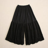 DERMEARNE Japanese Sweet Mori Girl Embroidery Cotton Wide Leg Pants Women Elastic Waist Solid Color Casual Loose Underwear Trousers