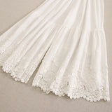 DERMEARNE Japanese Sweet Mori Girl Embroidery Cotton Wide Leg Pants Women Elastic Waist Solid Color Casual Loose Underwear Trousers