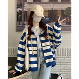 DERMEARNE Jielur New Korean Style Zipper Striped Female Hoodies Autumn Loose Casual Drawstring Streetwear Long Sleeve Women Sweatshirts
