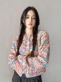 DERMEARNE Jmprs Korean Fashion Rainbow Cardigan Women Sweet Long Sleeve Knitting Sweaters Elegant Loose Buttons Autumn Lady Cardigan Coat