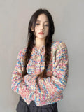 DERMEARNE Jmprs Korean Fashion Rainbow Cardigan Women Sweet Long Sleeve Knitting Sweaters Elegant Loose Buttons Autumn Lady Cardigan Coat