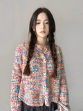 DERMEARNE Jmprs Korean Fashion Rainbow Cardigan Women Sweet Long Sleeve Knitting Sweaters Elegant Loose Buttons Autumn Lady Cardigan Coat
