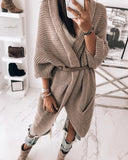 DERMEARNE Khaki Cardigans Loose Women Open Front Pocket Cardigan Lazy Fashion Longline 2025 Winter Autumn Casual Solid Sweater Streetwear