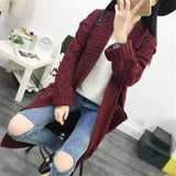 DERMEARNE Knit Sweater Women's Long Sleeve Knitting Cardigan with Pockets Ribbed Trim Open Front Sweater Coat Mid-length Loose Fit Twist