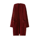 DERMEARNE Knit Sweater Women's Long Sleeve Knitting Cardigan with Pockets Ribbed Trim Open Front Sweater Coat Mid-length Loose Fit Twist