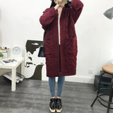 DERMEARNE Knit Sweater Women's Long Sleeve Knitting Cardigan with Pockets Ribbed Trim Open Front Sweater Coat Mid-length Loose Fit Twist