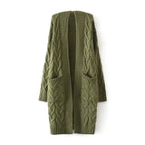 DERMEARNE Knit Sweater Women's Long Sleeve Knitting Cardigan with Pockets Ribbed Trim Open Front Sweater Coat Mid-length Loose Fit Twist