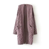 DERMEARNE Knit Sweater Women's Long Sleeve Knitting Cardigan with Pockets Ribbed Trim Open Front Sweater Coat Mid-length Loose Fit Twist