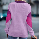 DERMEARNE Knit Sweaters Women Jumpers Striped Print Round Neck Streetwear Pullover Top Casual Long Sleeve Warm Sweater Autumn Winter