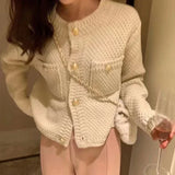 DERMEARNE Knitted Cardigan French Vintage Gold Buttons Sweater Women Autumn Winter Luxury Short Straight Coat Knitwear Green Red
