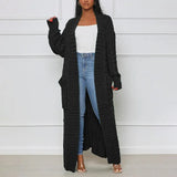 DERMEARNE Knitted Coat Ribbed Cuffs Long Sleeve Pockets Open Stitch Sweater Coat Autumn Winter Casual Maxi Slim Cardigan Sweater