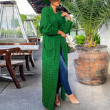 DERMEARNE Knitted Coat Ribbed Cuffs Long Sleeve Pockets Open Stitch Sweater Coat Autumn Winter Casual Maxi Slim Cardigan Sweater