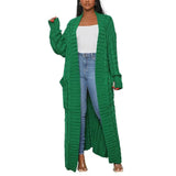 DERMEARNE Knitted Coat Ribbed Cuffs Long Sleeve Pockets Open Stitch Sweater Coat Autumn Winter Casual Maxi Slim Cardigan Sweater